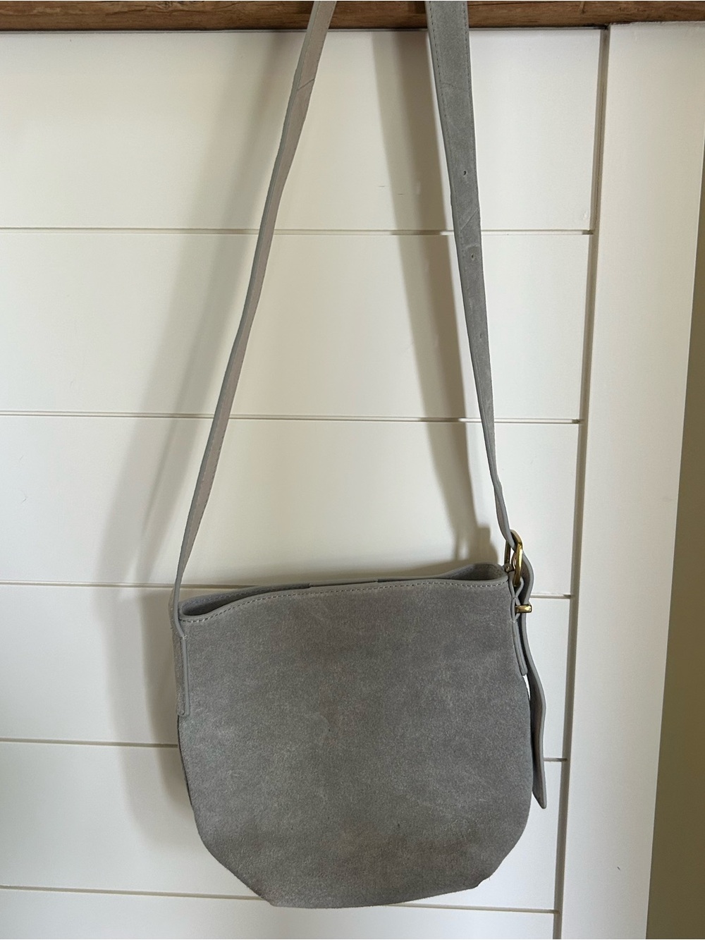 Gray Suede Crossbody Shoulder Bag - Women